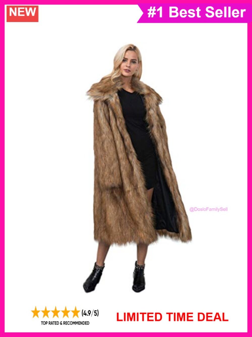 Faux Fur Long Sleeve Button Jacket Shaggy Warm Winter Coat